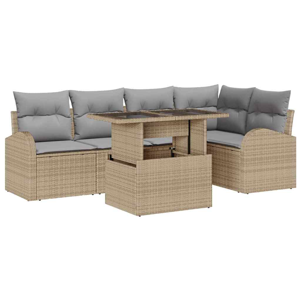 Garten-Sofa-Set mit Kissen mit Speicher 6 pcs Beige Poly Rattan